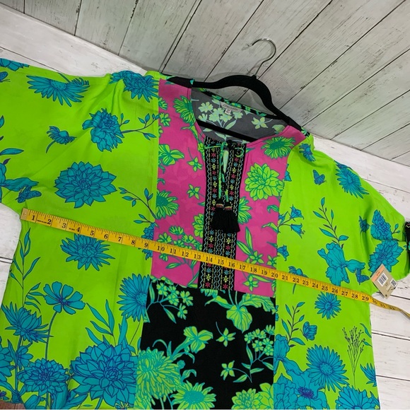 John Mark Embroidered Boho Top Women 2X Tassel Floral Multicolor Kimono Sleeve - Picture 12 of 15